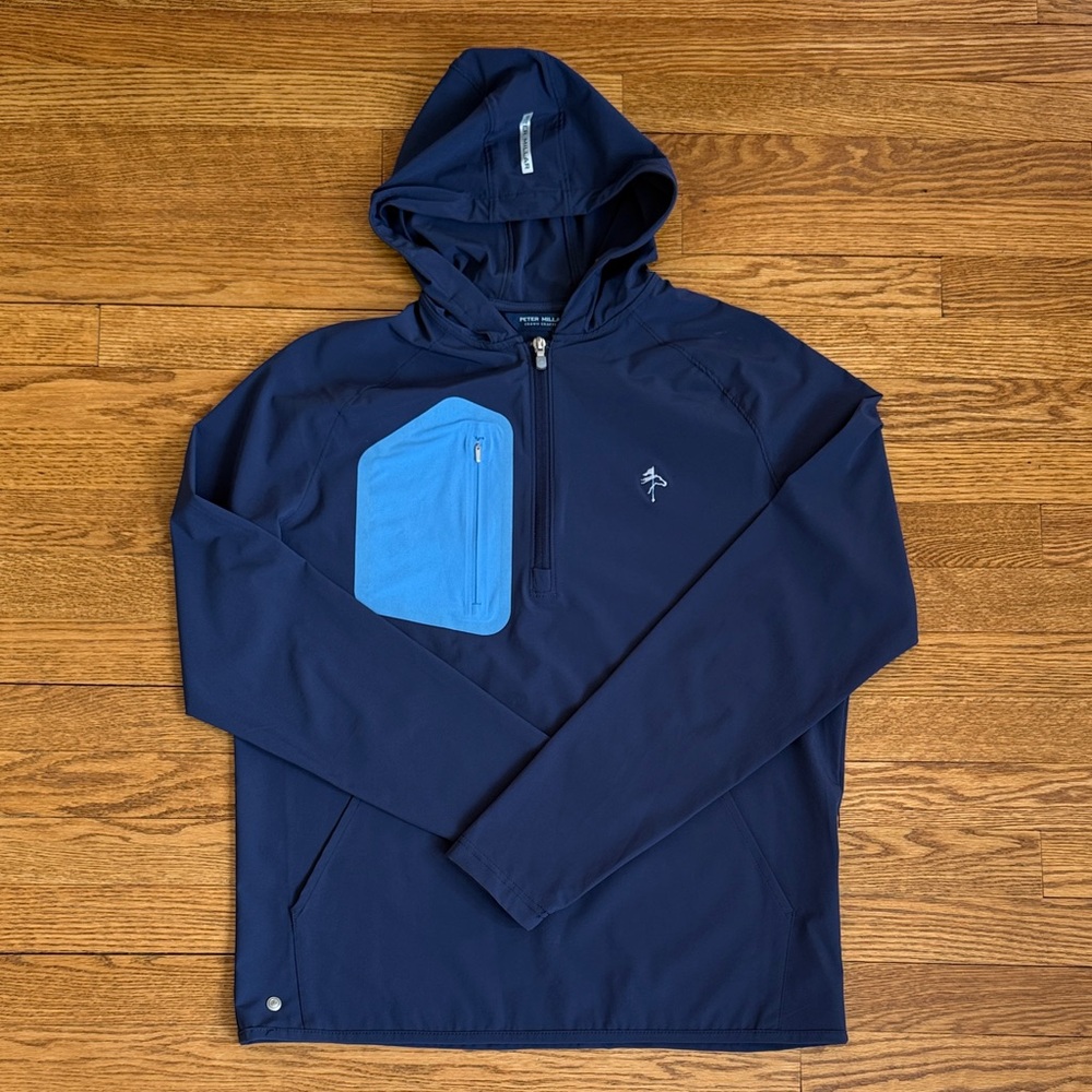 Peter Millar Navy Blue Hooded Jacket Crown Crafted Flex Adapt Saratoga National